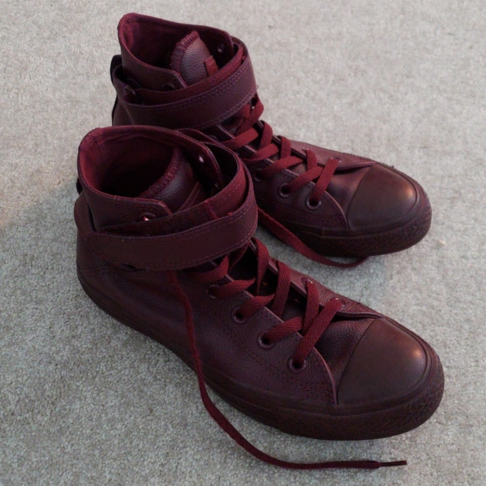 Burgundy Leather Converse High Tops